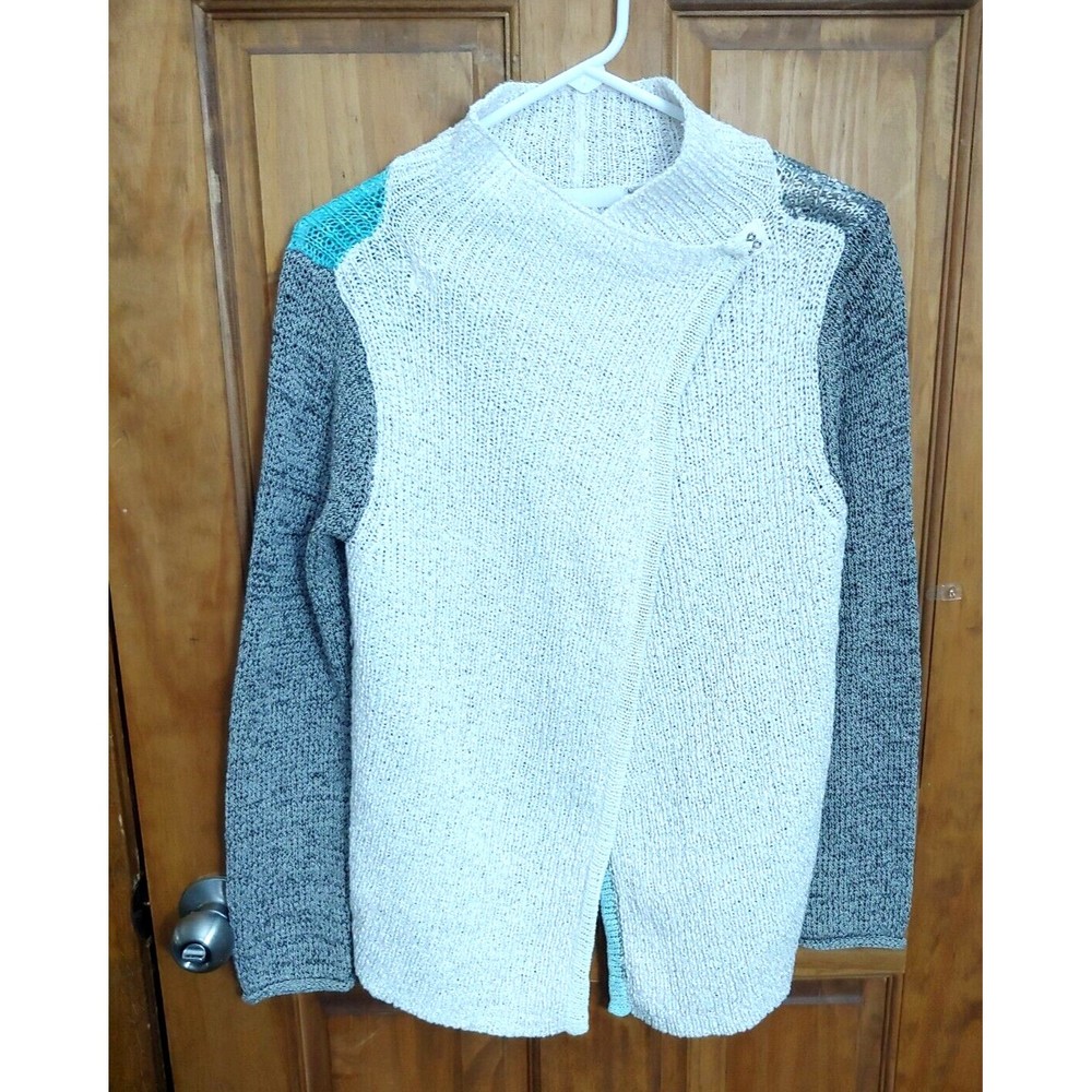 Curio New York Womens Sweater Cardigan Medium Long Sleeve Colorblock White Blue